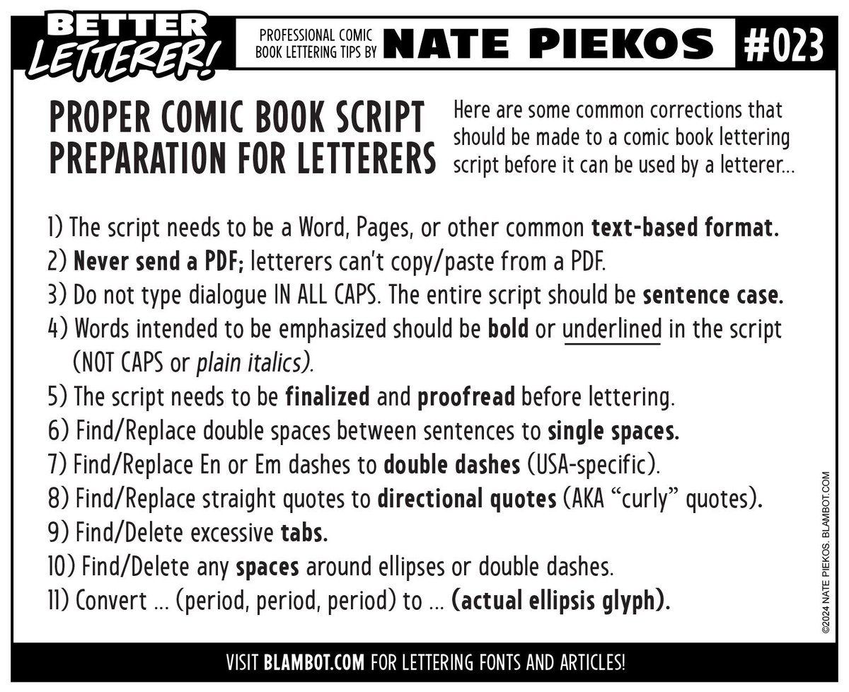 New BETTER LETTERER: Proper Comic Book Script Preparation for Letterers! Read more tips: buff.ly/2MzaW7O