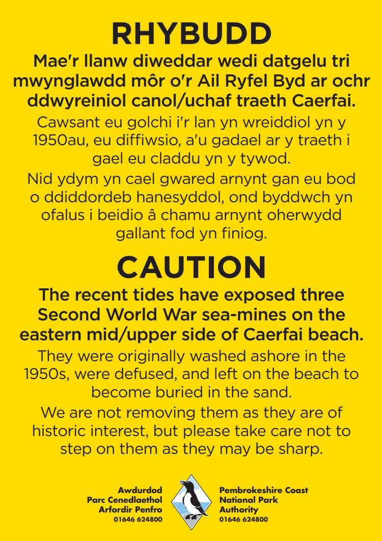 Please take care if you're visiting Caerfai beach.