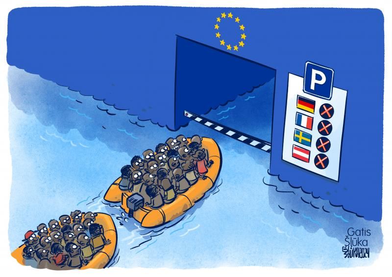 EU border. Cartoon by @KarikaturaLv: buff.ly/3Q45Os4 #migration #Europe #border
