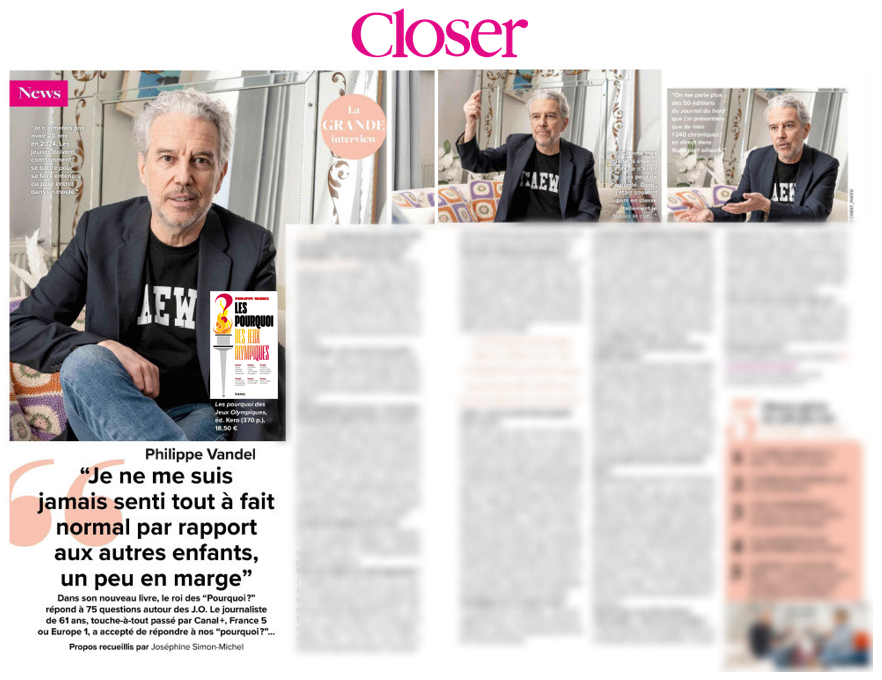 A l'occasion de la sortie de son nouveau livre "Les Pourquoi des Jeux Olympiques", <a href="/PhilippeVandel/">Philippe Vandel</a> s'est entretenu avec @CloserFR !

Philippe Vandel sera ce soir dans <a href="/cavousf5/">C à vous</a> pour en parler 🔥

➡️ A retrouver en librairie dès demain : brnw.ch/21wIRJj