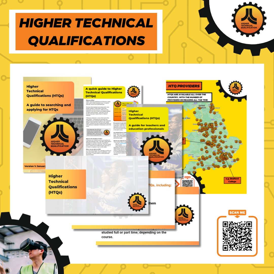 Check out the new Higher Technical Qualifications (HTQs) page, full of helpful info & resources! Download informative posters, guides & slides, which help explain the qualifications, how to apply & why they're a great choice for young people! tinyurl.com/mwxv4xdh