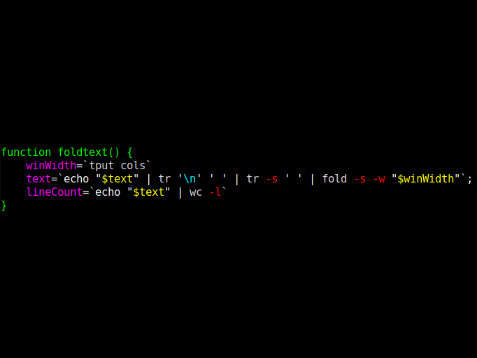 Use "tput" (terminal info) and "fold" (word wrapper) to wrap text based on the size of your terminal