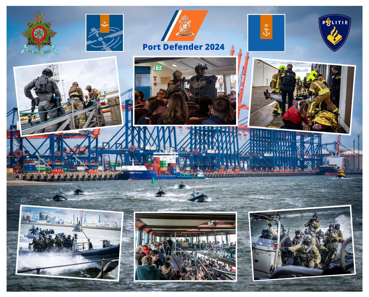 De haven van Rotterdam en een groot deel van de Noordzee zijn sinds gisteren het decor van de grootste maritime security oefening op Nederlands grondgebied. @kon_marine ,@dhcluchtmacht , @Defensie , @korpsmariniers , @Kustwacht_nl , @Politie .