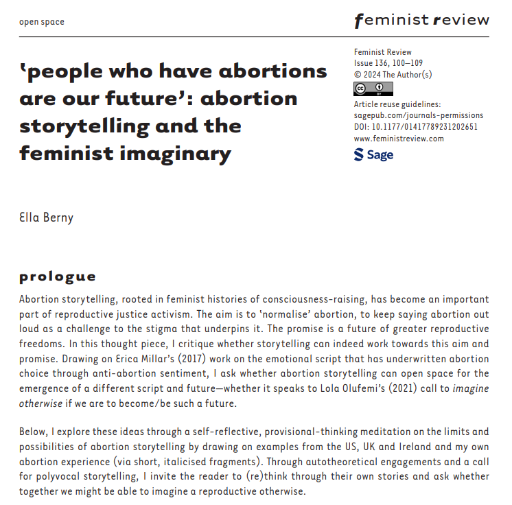 #abortionstorytelling has become a key tactic in reproductive justice activism. Numerous projects have sprung up in recent years across the globe to contest restrictive abortion regimes, finds Ella Berny. @BernyElla #FR136: doi.org/10.1177/014177…