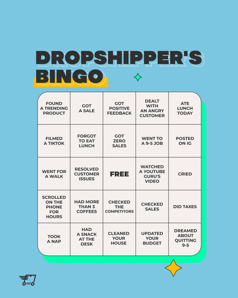 Ready to play dropshipper’s bingo? ✅ 

Tick off the squares and share your progress with us 💜

#dropshippingbusiness #ecom #ecommercesolutions #passiveincome