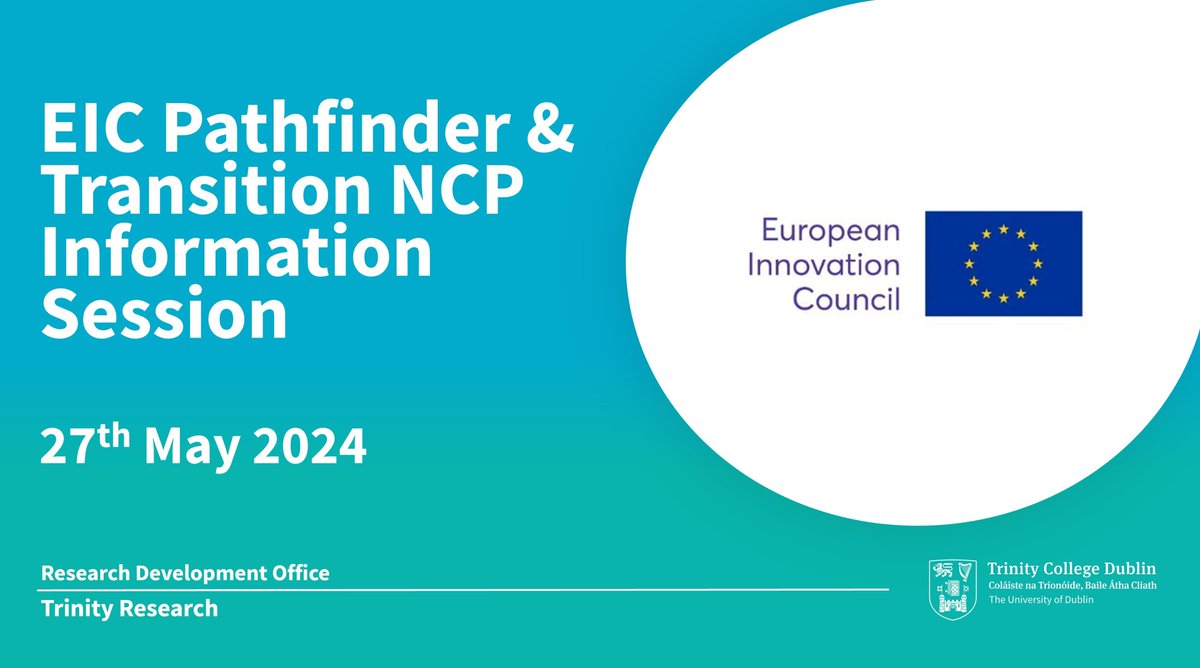 📣@tcddublin #researchers! Join us for an online webinar on May 27th to learn about upcoming collaborative #funding opportunities under the @EUeic European Innovation Council 2024 work programme. 📅 Date: 27 May - 1pm 📝 Register via Eventbrite: eventbrite.ie/e/european-inn…