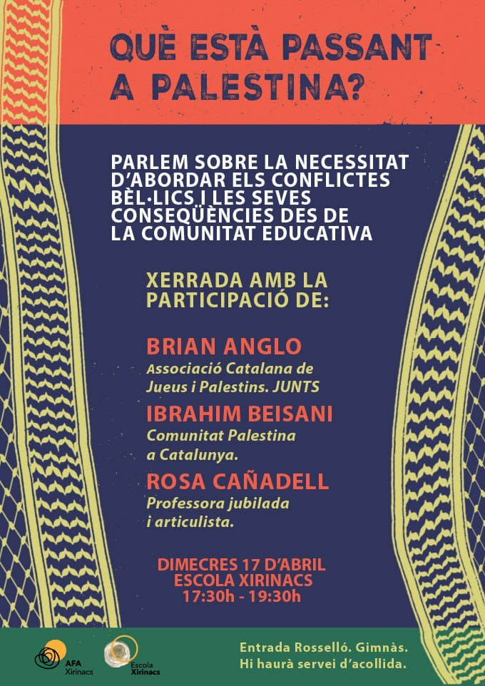Palestina_cat's tweet photo. [Fil] 🇵🇸 Propers actes en solidaritat amb el poble palestí.
#AturemElGenocidi
#StopArmesAmbIsrael

Barcelona: https://t.co/ro6QQ4zBMN