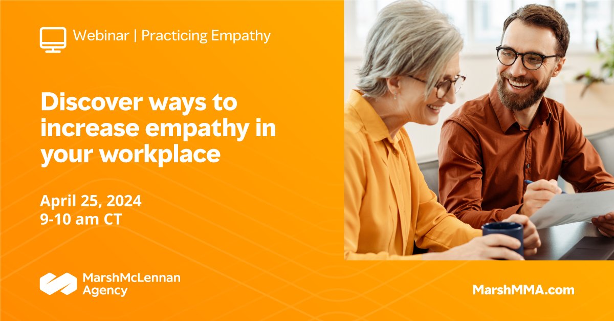 Join @Marsh_MMA for this upcoming #webinar that explores empathy in the workplace. This is an important topic for all roles and types of workplaces- check out more details and sign up at the link! #MarshMMA #Learning #Empathy sprou.tt/1RlKkXr5Yow