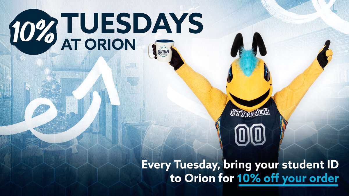 TODAY is another #OrionTuesday!! ☕️ @cedarville students - bring your ID to Orion Coffee and Tea in downtown Cedarville for 10% OFF your order...and then come out and support @CUJacketsBase (1 PM - DH) and @CUJacketsSB (3:30 PM - DH)! 🙏 #ForHim ⚾️🥎 #BackTheJackets #Stinger