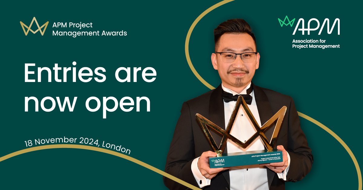 Now's the time to be rewarded and recognised for your success. Entries for our prestigious Project Management Awards 2024 are now open. Submit your entry: bit.ly/3vrUZsO #APMawards
