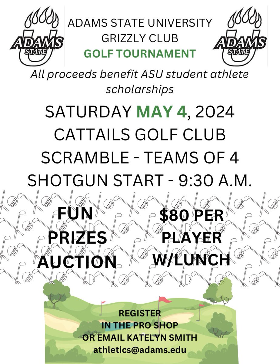 coming up soon… register NOW for the Adams State University Grizzly Club Golf Tournament! secure.qgiv.com/for/ckzxio/eve… #GoGrizzGo