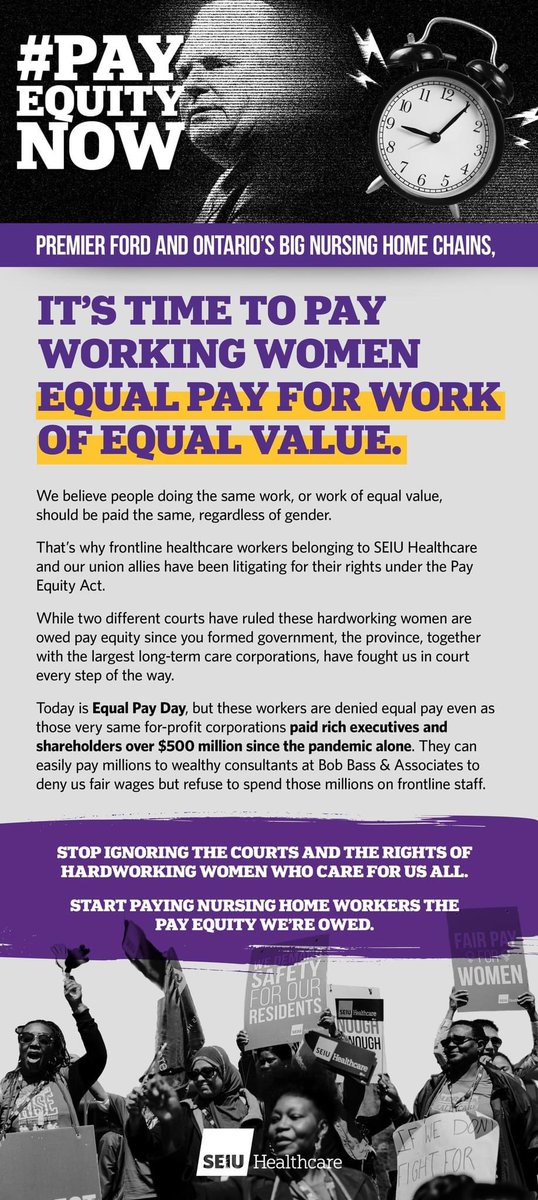 In today's Toronto Star 👀 Equal Pay Day symbolizes how far into 2024 the average woman must work to have earn what the average man did in 2023. Today and every day, we stand up and fight back against anyone who tries to deny working women what they deserve #PayEquityNow