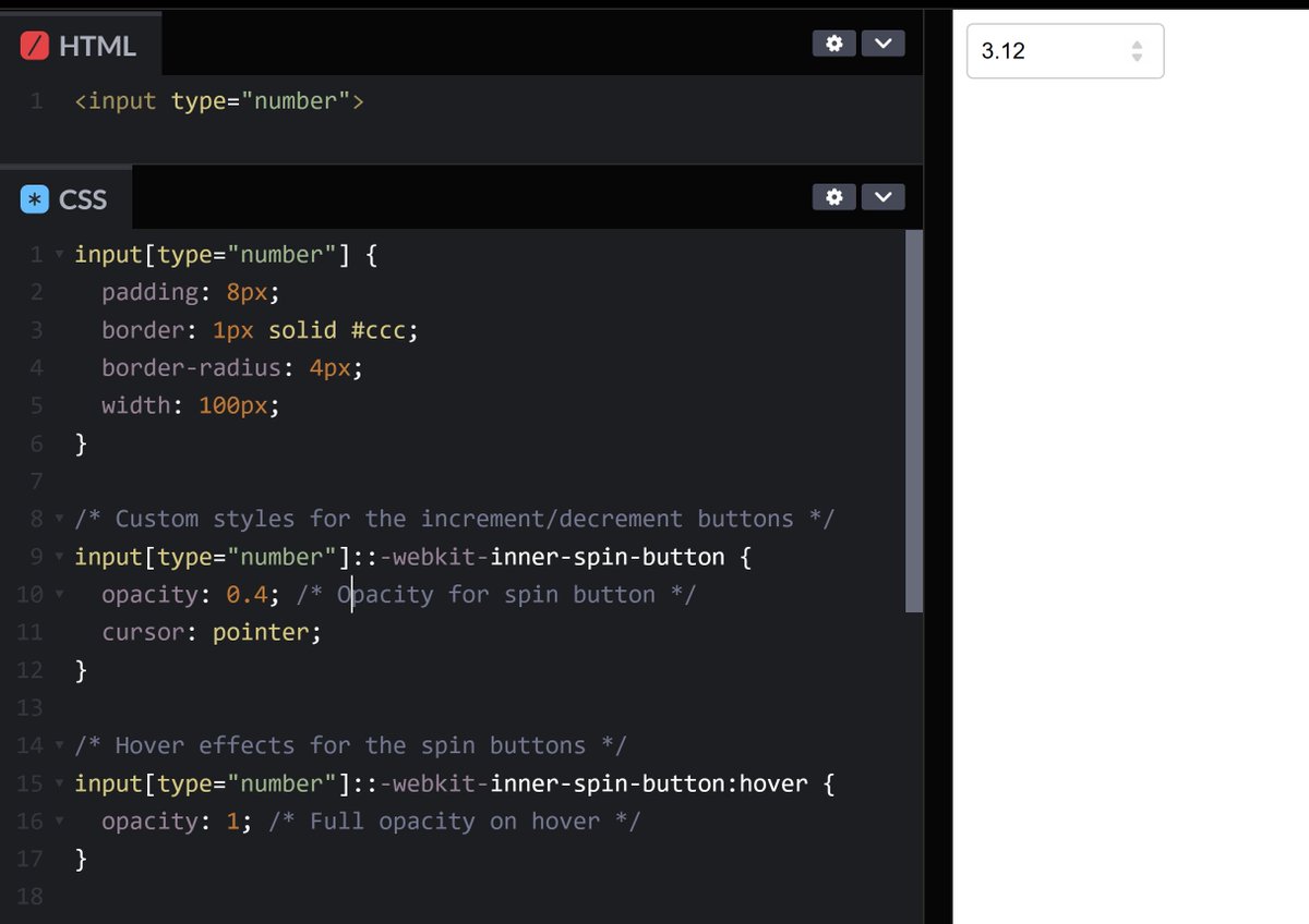 🔎 Although #CSS does not provide proper customization to the input number icons, we can still use the `webkit-inner-spin-button` to do minor styling, such as persisting visibility and a hover effect.