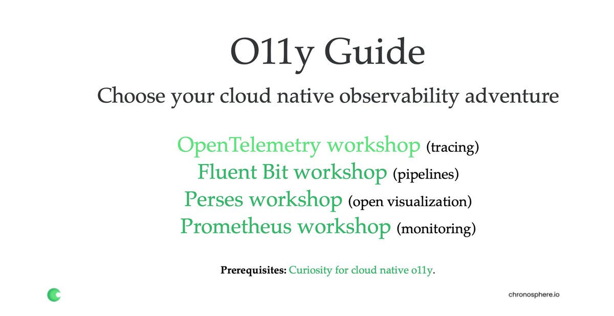 A collection of #cloudnative #observability #workshops getting you started on all the best @CloudNativeFdn projects:

An #o11y guide with @fluentbit, @opentelemetry, @PersesDev, and @PrometheusIO free hands-on workshops! @CNCFAmbassadors @chronosphereio schabell.org/p/o11y-guide-w…