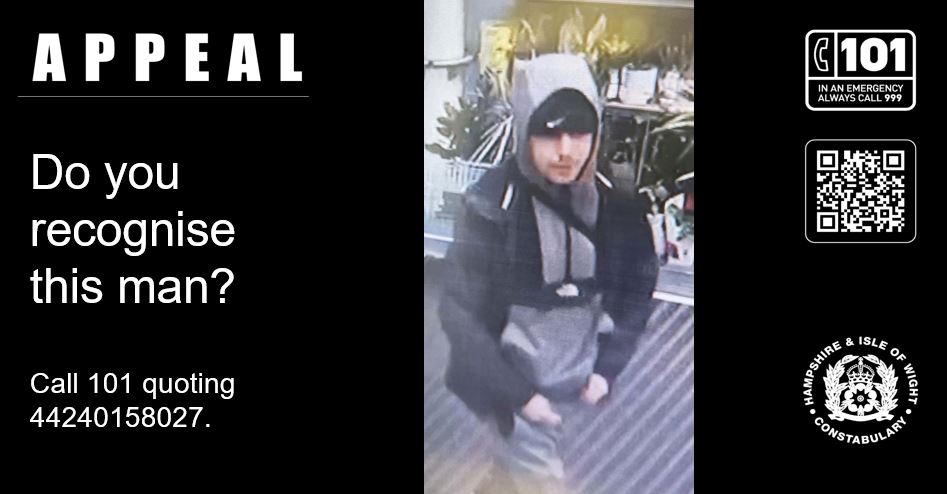 Teams on the #IOW have been cracking down on business crime. North East Wight NPT are currently investigating the theft of alcohol from Waitrose in #EastCowes & would like to speak to the man pictured. Know this person? Please call 101 or visit orlo.uk/H1xSz