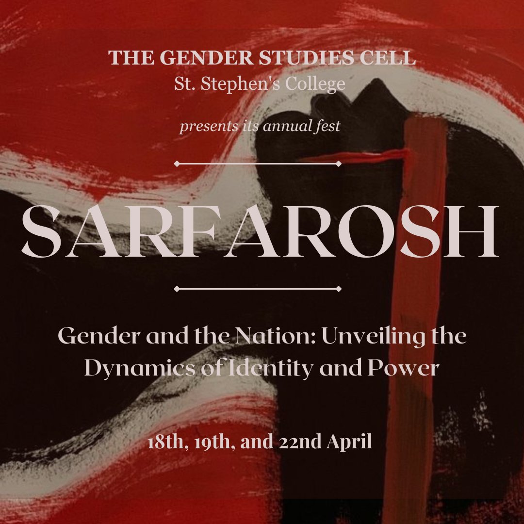 GenCellSSC's tweet photo. Sarfarosh '24: The Annual Fest of the Gender Studies Cell happening on 18th,19th and 22nd April! Do register: https://t.co/owQFjsNPjU https://t.co/3I8K7DvjyB