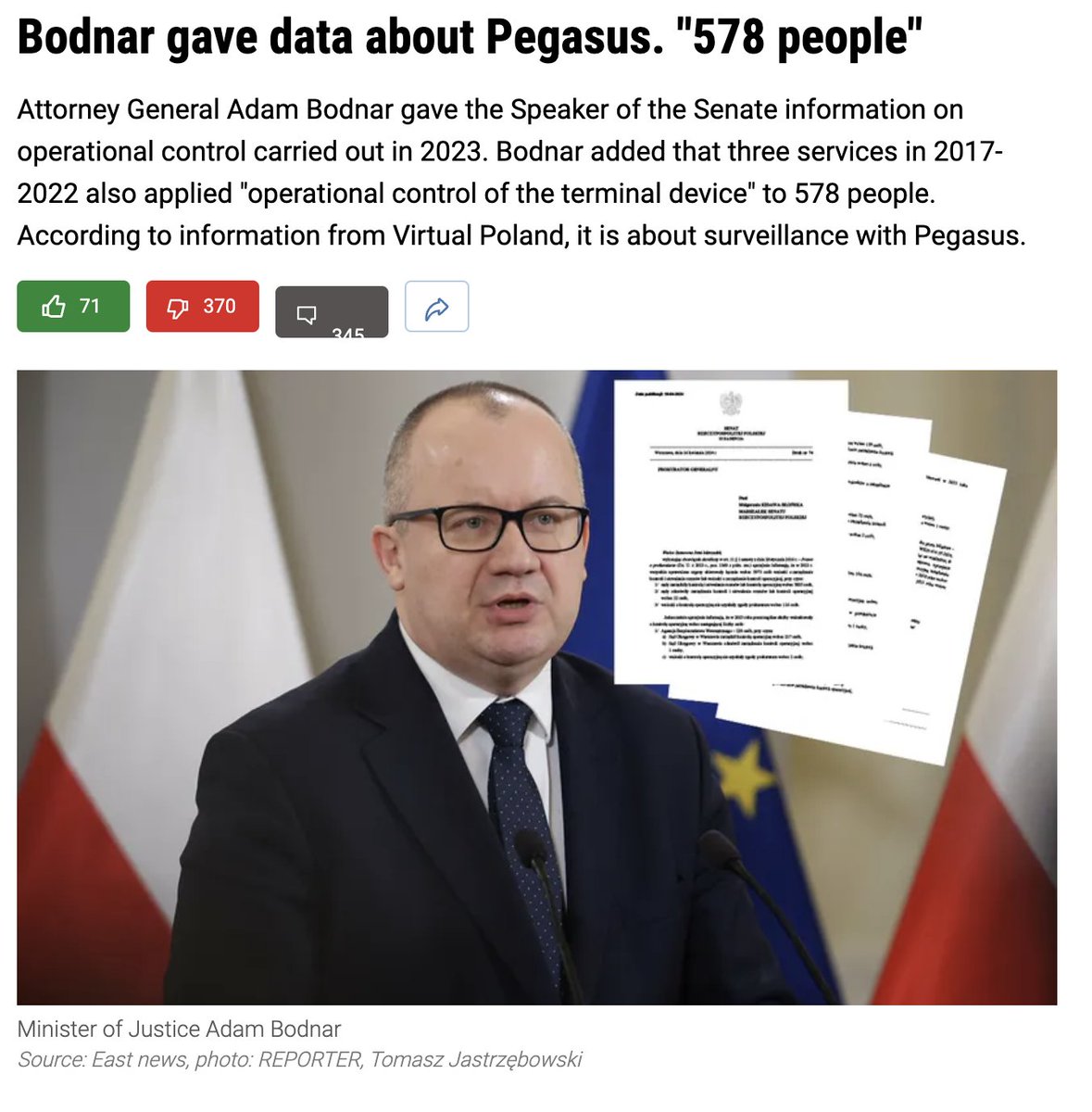 NEW: 578 people hacked with #Pegasus under previous government, confirms 🇵🇱#Poland Attorney General @Adbodnar. This commendable transparency is an #EU first. Follows on heels of recent notifications by PL gov to victims. Source (translated): wiadomosci.wp.pl/bodnar-podal-d…