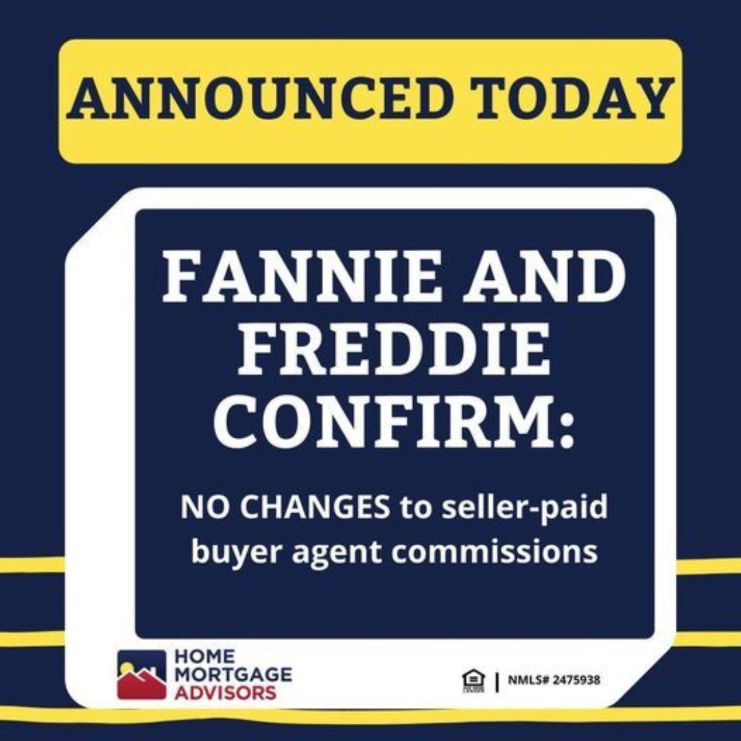 JUST ANNOUNCED: On April 15, Fannie Mae and Freddie Mac published statements to address buyer’s agent commission questions. Our friends at Home Mortgage Advisors provide some insight: homemortgageadvisors.com/blog/fannie-an…
#FannieMae #FreddieMac #Realtor