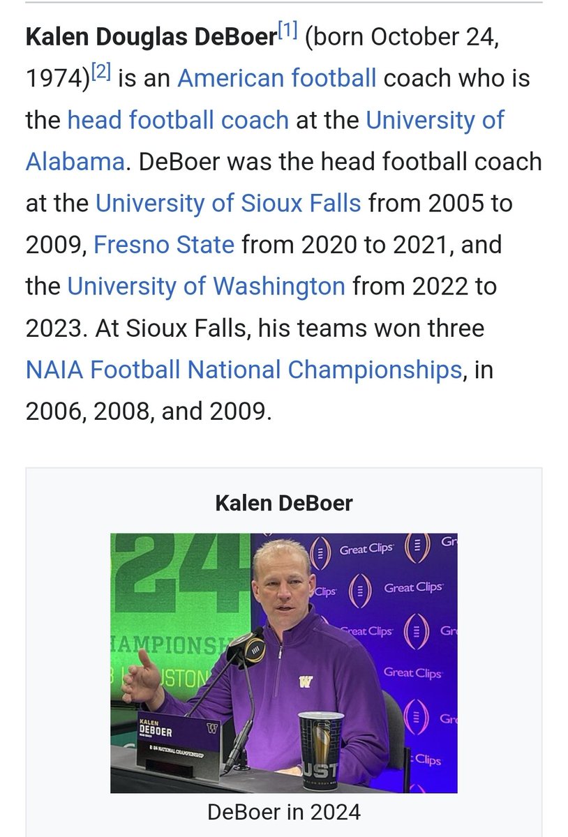 Fun #NFLDraft2024 x #AlabamaFootball fact:

@HawkeyeFootball DB Prospect @cdejean23 is from Sioux Falls, South Dakota

@AlabamaFTBL HC @KalenDeBoer was a WR at Sioux Falls college before beginning his coaching career there later on.