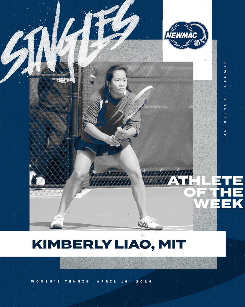 WOMEN'S TENNIS 🎾 SINGLES ATHLETE OF THE WEEK @MITAthletics Kimberly Liao went 2-0 in the No. 2 position, clinching MIT's win against No. 13 Amherst & posted a 6-1, 6-1 win against Veda Madhusudan of No. 43 Wellesley. 🔗 ow.ly/JQgl50Rh4T2 #GoNEWMAC // #WhyD3