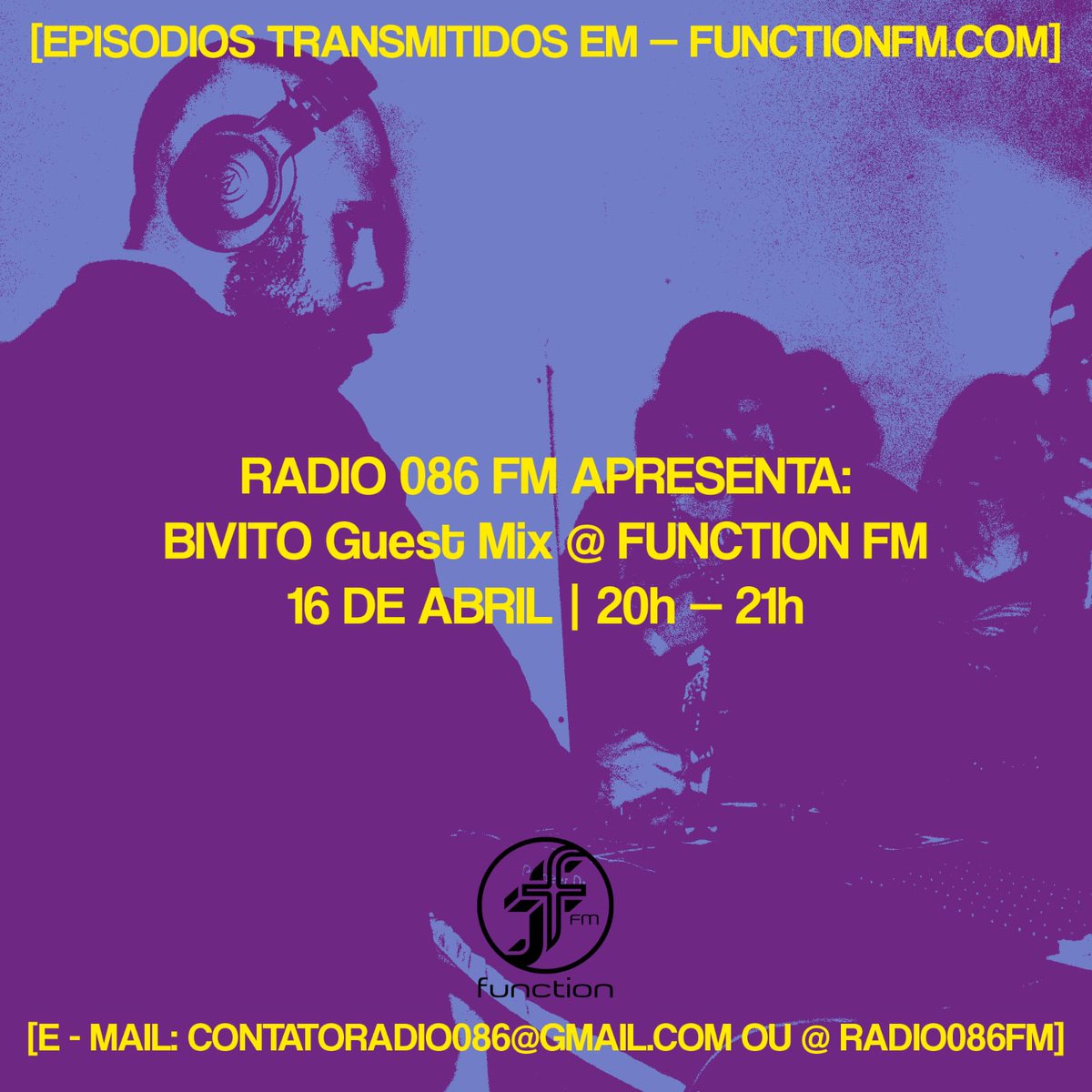 hoje teremos nosso segundo episódio c/ residência na @FunctionFm — vamos ter guest mix ilustre de BIVITO (CWB) que vem somando com o projeto da 086 desde o início 🇧🇷 sintonize hoje das 20h as 21h 📻 functionfm.com