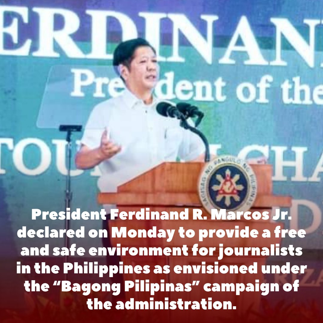 President Ferdinand R. Marcos Jr. declared on Monday to provide a free and safe environment for journalists in the Philippines as envisioned under the “Bagong Pilipinas” campaign of the administration.

Read more: pco.gov.ph/news-releases/

#PBBMGoodNews #UnitedLoyalist