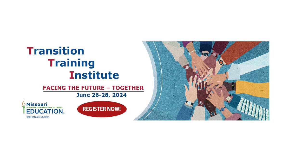 Registration is now open for the 2024 Transition Training Institute! The institute is June 26-28, 2024, at the Holiday Inn Executive Center in Columbia, MO. This year’s theme is Facing the Future — Together. Learn more and register here: dese.mo.gov/special-educat…