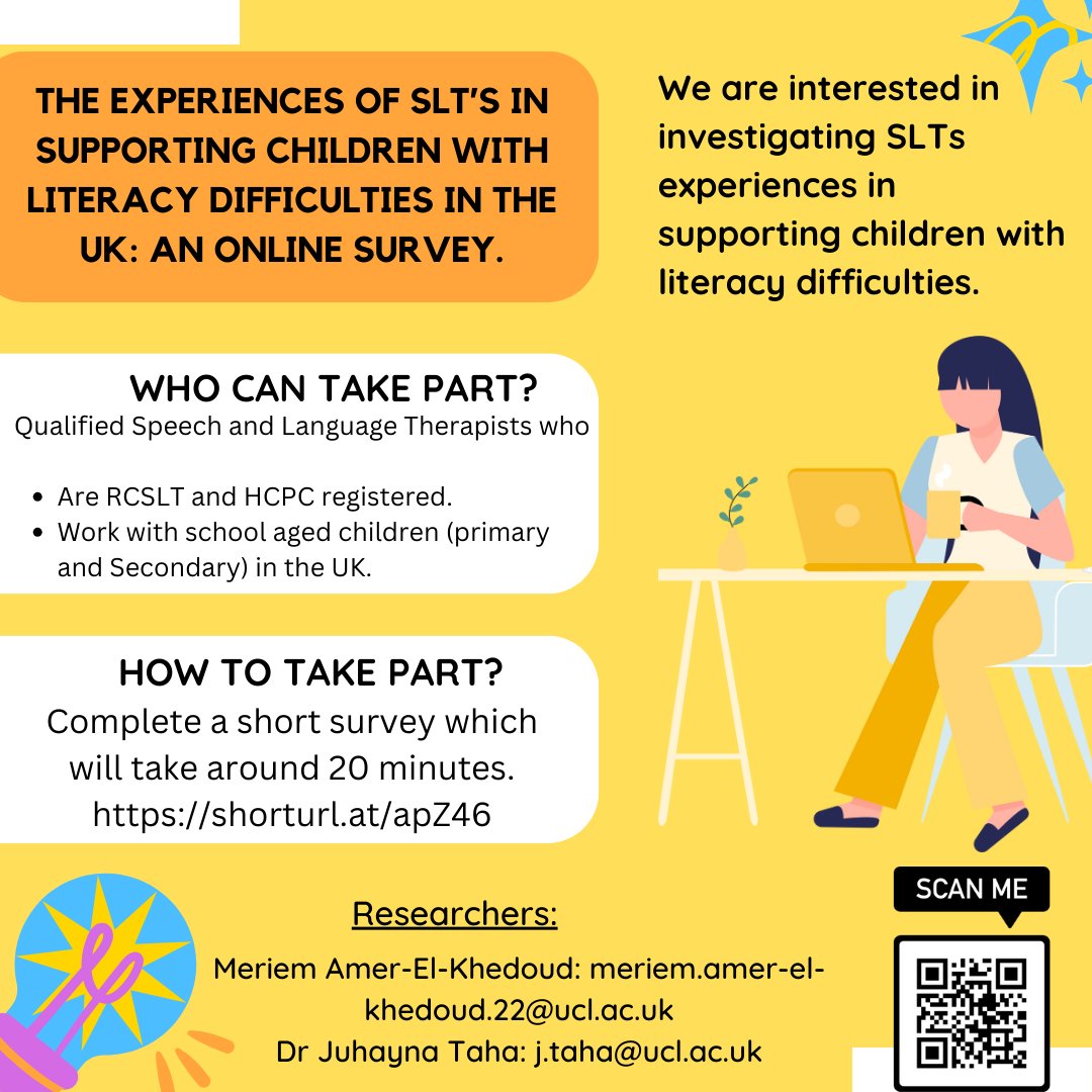 📢 Calling all SLTs working with school-aged children. Please consider taking some time to complete this short survey on supporting children with literacy skills 📖✏️. shorturl.at/apZ46