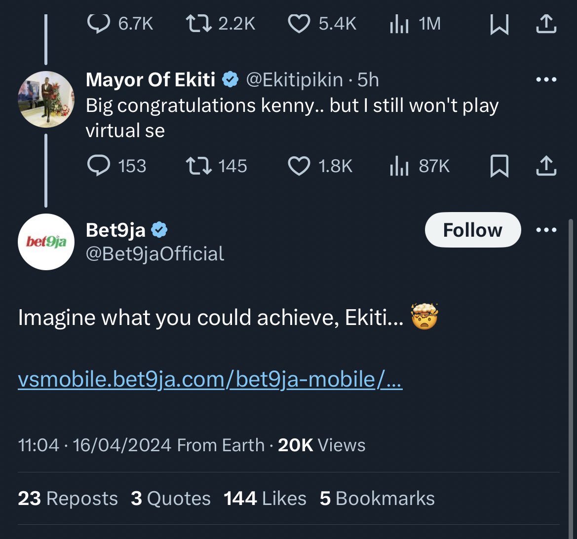 Bet9ja dey advise Ekiti Pikin 😂😂😂