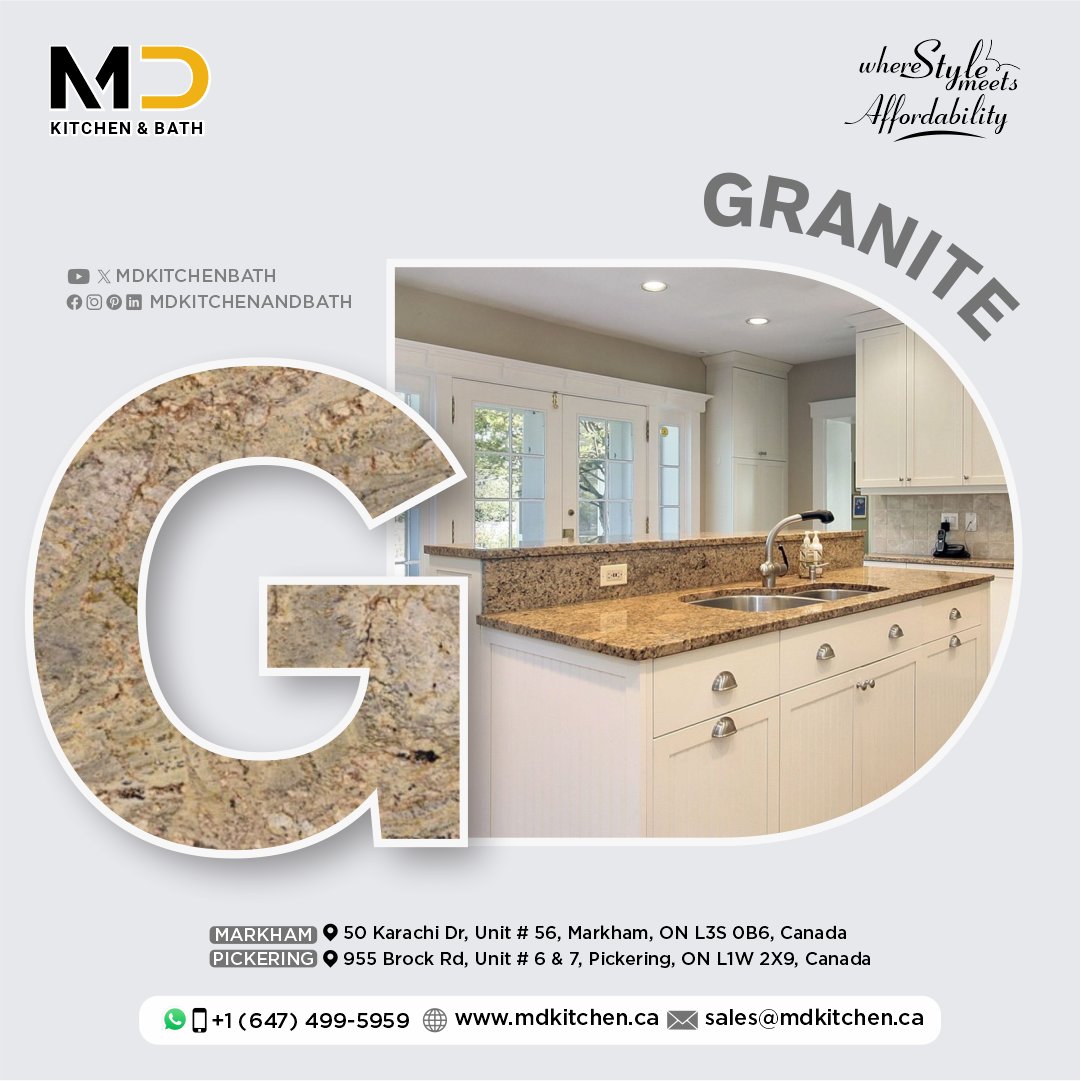 Get Quality Granite:
Where Strength Meets Elegance.

Affordable Luxury, Quartz Delight.

Get Adorable Porcelain:
Porcelain Perfection, Crafted to Last.

MDKitchen.ca

#QualityGranite #KitchenDesign
#AffordableQuartz #KitchenRemodel
#AdorablePorcelain #KitchenTiles