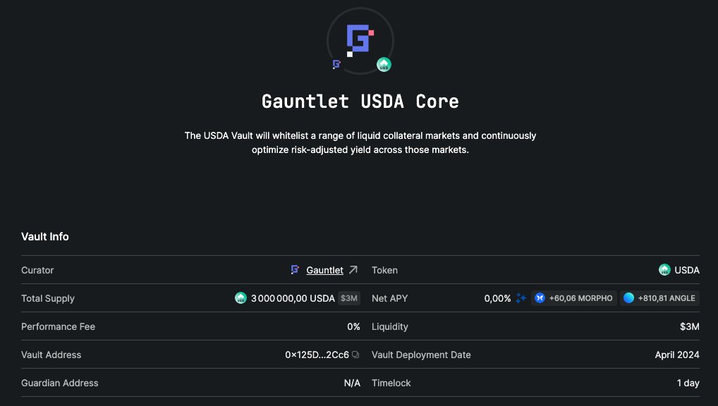 USDA is live!

Ok cool, but what can you do with it?

Right now, with USDA:
- you can deposit with no fees into stUSD and earn a 10% APY (derived from the yield the protocol earns on its reserves - RWAs+lending yield). This one is likely to increase in the short term as many…