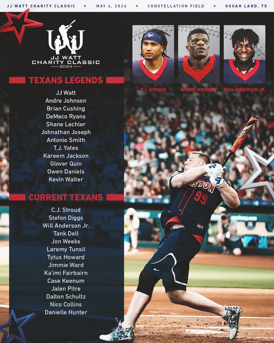 The moment you’ve all been waiting for... introducing the roster for the 2024 JJ Watt Charity Classic! Which team you got winning? 🤔 If you haven’t already, get your tickets now at slspacecowboys.com/jjwcc @JJWatt