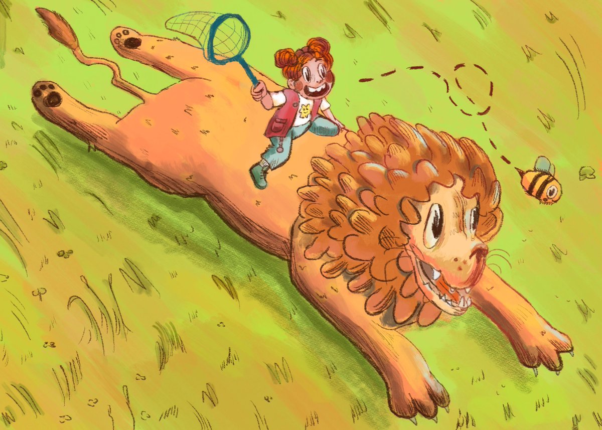 RadRox__'s tweet photo. Buzzzz!!! Having fun catching up and coloring an old sketch back from October ~🐝🦁💖

#illustration #kidslit #art #digitalart https://t.co/I7Hbl8jUjp
