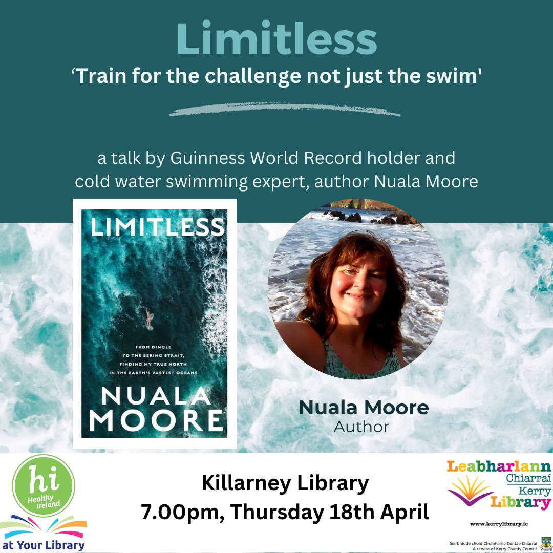 numoorepain's tweet image. Thursday even #KillarneyLibrary 7pm, Free Event
Really looking forward to presenting on areas of cold water/open water swimming, cold water risks as swimmers restart their season &amp;amp; my journey to the extremes #Limitless @IWSie #coldwaterrules #safetymatters  #lifesavingfoundation