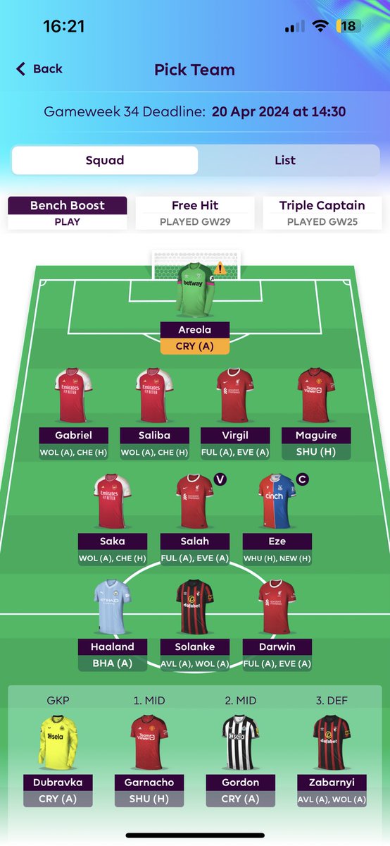 xRyan_W's tweet photo. @LetsTalk_FPL Would you take a -4 to bench boost? Areola to Henderson/Pickford and Gordon to Olise https://t.co/Q188dXZD19