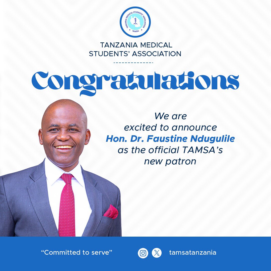 Meet our newest VIP, Patron! We warmly welcome Hon.Dr. Faustine Ndugulile @DocFaustine as TAMSA’s new patron. This is a significant milestone for our organization as we look forward to growing and developing under his respected guidance and leadership.