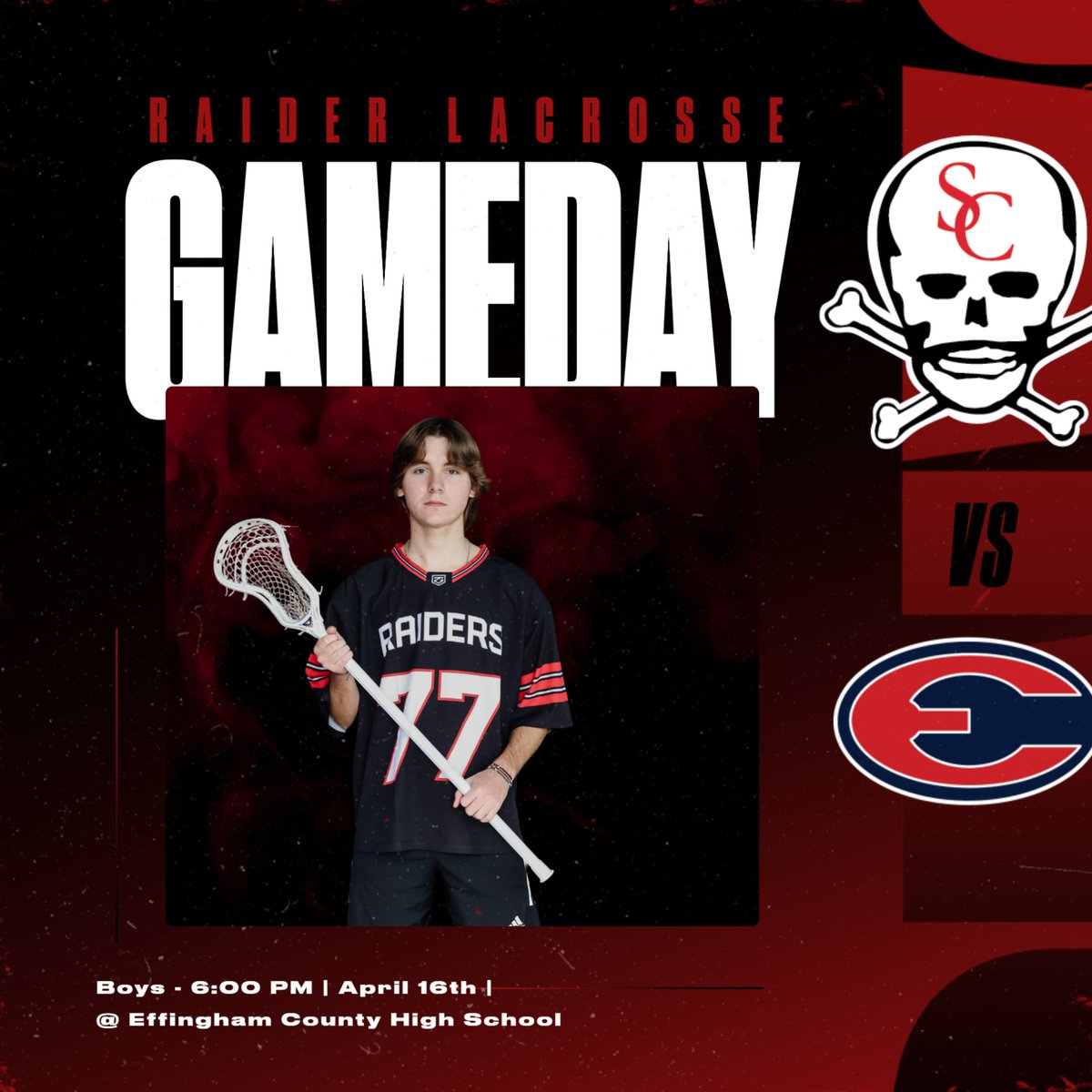 Good luck to the Raider Boys Lacrosse team as they travel to take on Effingham tonight!