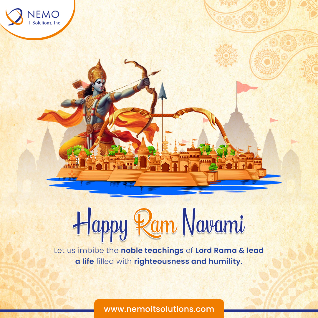 Let us imbibe the noble teachings of Lord Rama and lead a life filled with righteousness and humility. @nemoitsolutions Wishing You a Happy Shree Ram Navami 🕉 . . . #shreeram #jaishriram #ramanavami #lordram #shriram #ramanavami2024 #festivalvibes #festivalseason #sitarama