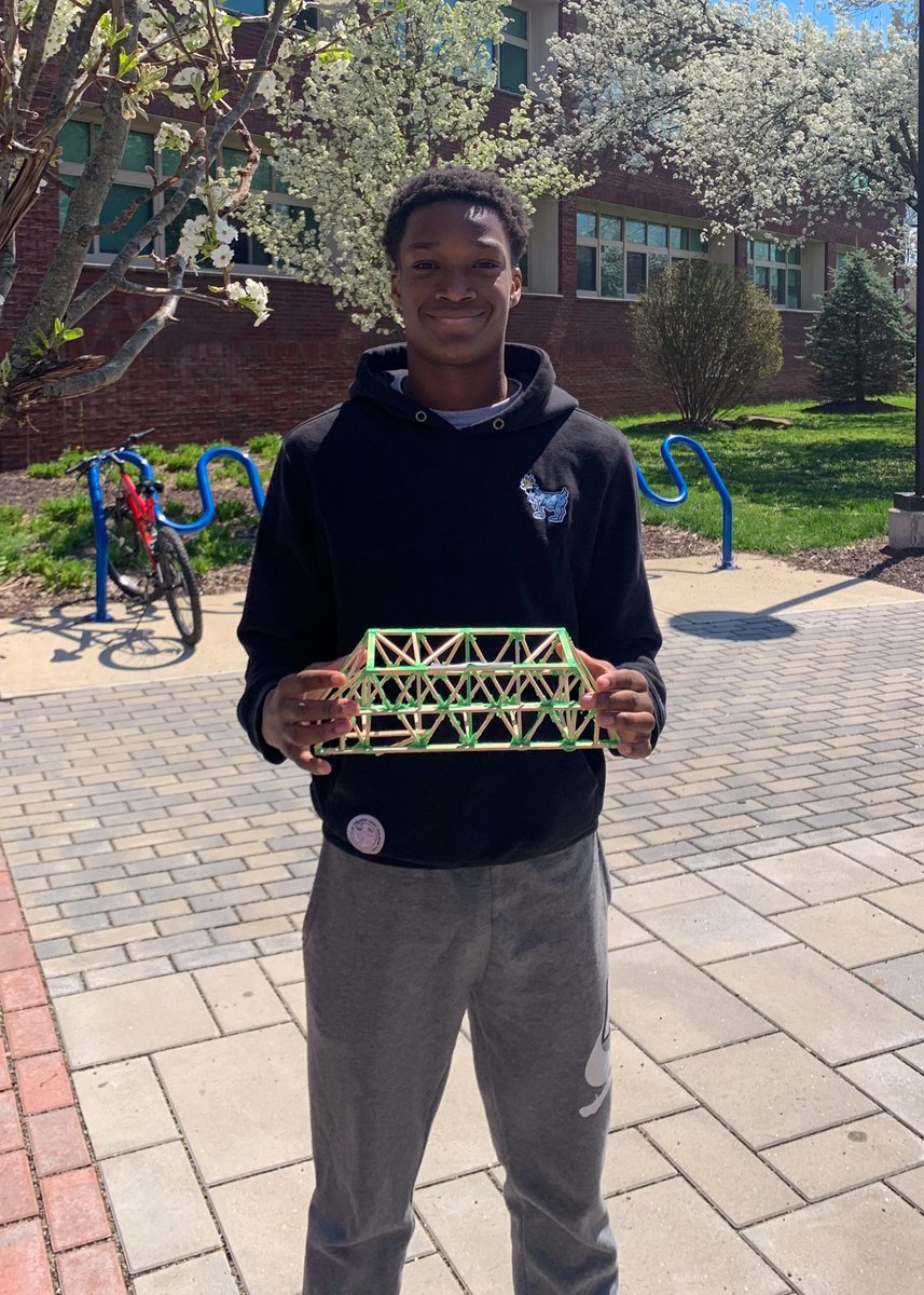 BHS junior Derek Abu designed and constructed his own truss bridge for his Principles of Engineering class, and won first place at Monday's bridge competition at Lockheed Martin in Owego! Derek's bridge supported 89.9 pounds... that's 1,498 times its own weight! #BPatriotProud