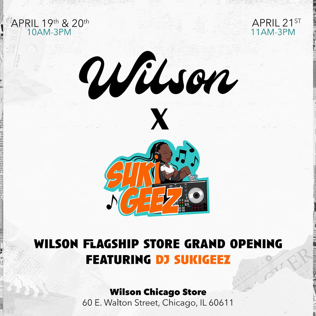 Official WNBA basketball sponsor, Wilson, is having their store grand opening in Chicago this weekend and I’ll be DJing all weekend to help them celebrate! 

Come out to shop, catch a vibe, and to see your girl!