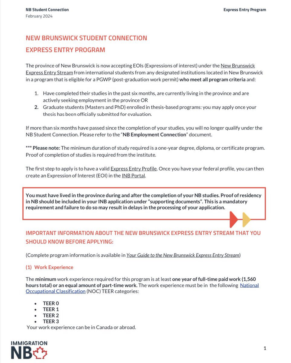 If you're going for a one-year study in New Brunswick, Canada, there’s a nomination for permanent residence to do within 6 months of finishing your study -No job offer -No Canadian work experience -You need express entry profile & can use 1-year foreign work experience for this…