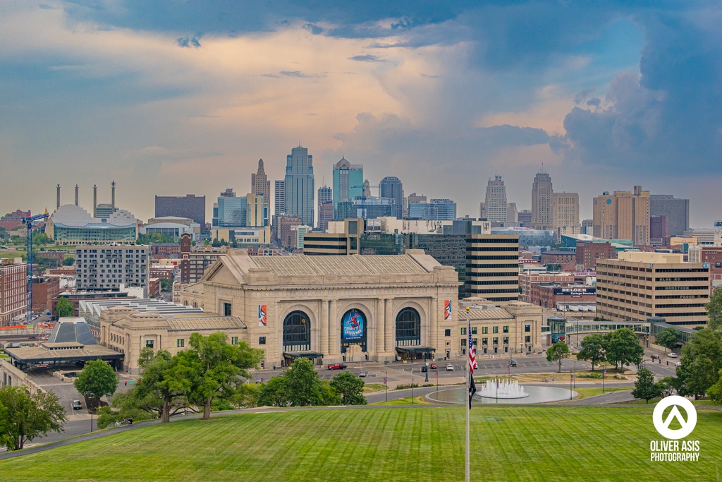 Kansas City, Missouri, seen from Liberty Memorial Tower.  In the foreground, you see Kansas City's Union Station.

#kansascity #kansascitymissouri #Missouri #visitKC #visitkansascity #explorekansascity #KC #cityline #cityscape