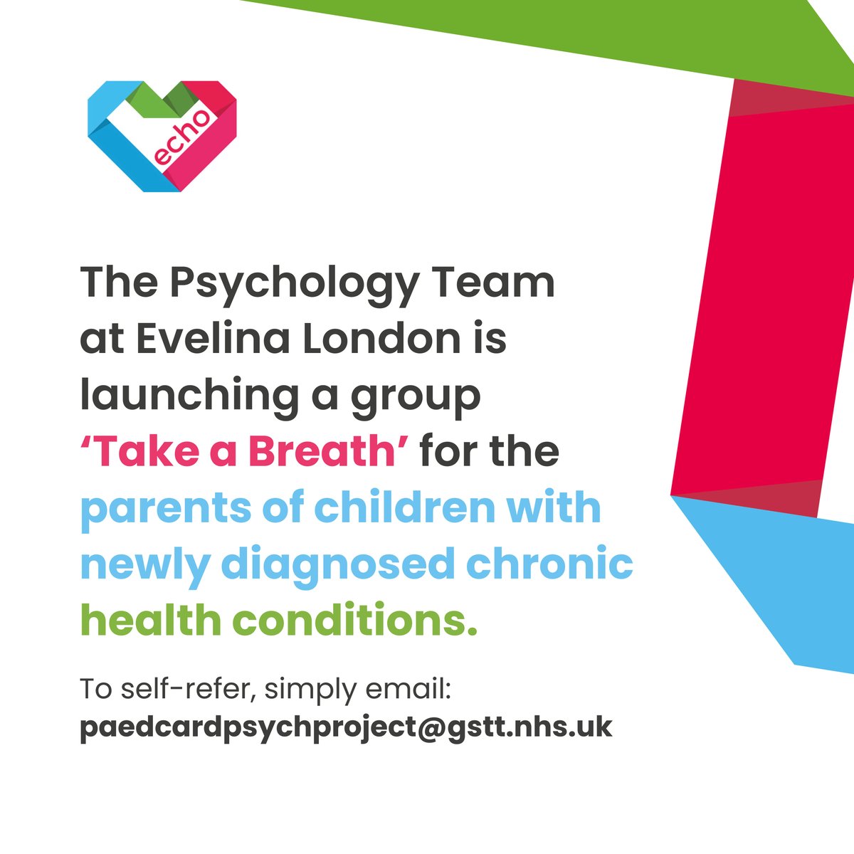 🌟 Exciting news! The Psychology Team at Evelina London is launching a Take a Breath group specially crafted for parents of children with newly diagnosed cardiac conditions. 💖 Starting the first round of sessions w/c 8th April, email paedcardpsychproject@gstt.nhs.uk to refer.