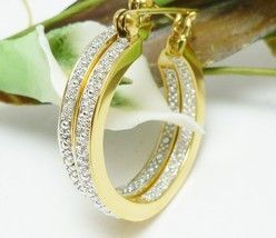 Technibond Diamond Accented Inside Outside #Hoop Gold #Earrings 1 inch m.bonanza.com/listings/Techn… #cctag @DianesDangles