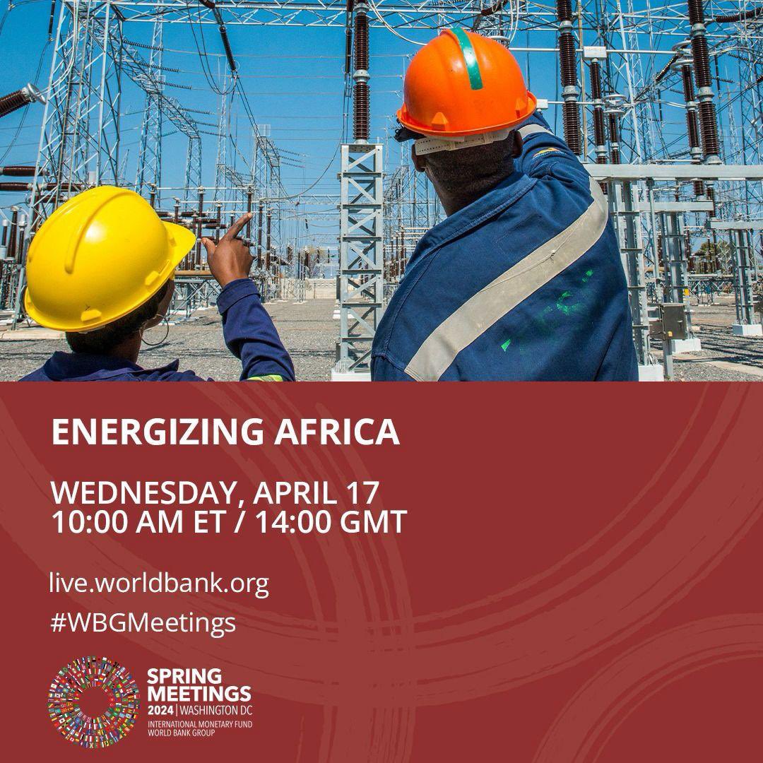 Affordable, reliable #EnergyAccess will improve the lives of millions in #Africa. Join us on April 17 for the #PoweringAfrica event at the #WBGmeetings for a discussion on #PrivateSector support for universal energy access on the continent. ➡️wrld.bg/FIr850R8G4x