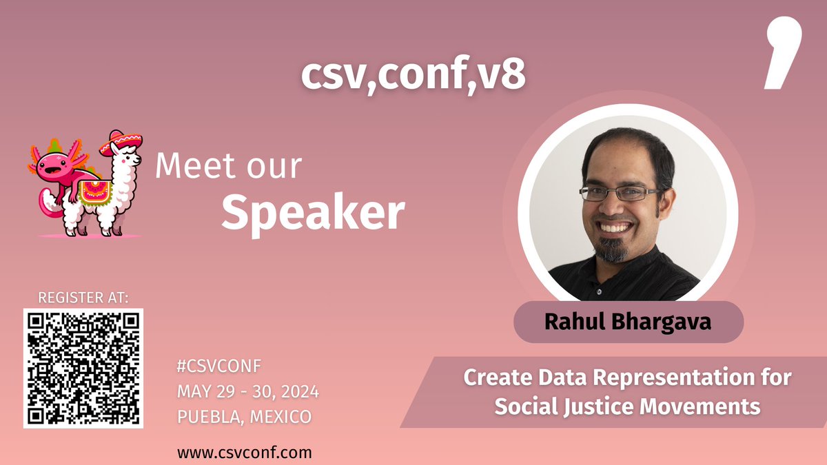 CSVConference's tweet photo. 📣Meet #CSVCONF speaker @rahulbot who will present "Create #DataRepresentation for #SocialJustice Movements"
🚨Register now, space is limited! https://t.co/eh1bugNPKB
📍@BUAPoficial 🇲🇽
🗓️May 29-30
ℹ️https://t.co/jpiGBpcIFF https://t.co/NGx4OLHqcg