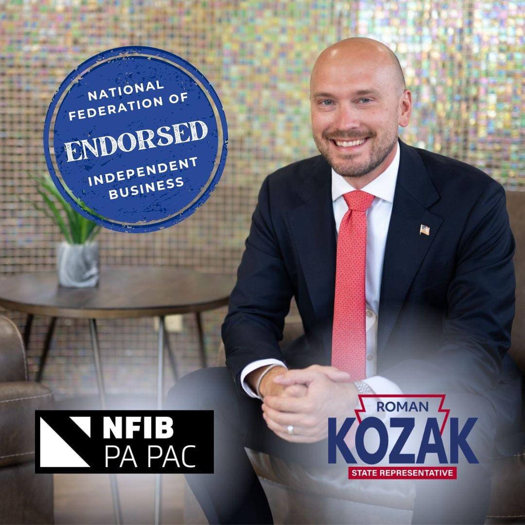 Kozak4PA's tweet image. ***ENDORSEMENT ALERT***  Thankful to receive the endorsement of the @nfib_pa PAC!

Small business is the backbone of our economy and we must do everything we can to lessen the regulatory and tax burden on them.  #kozak4pa #nfib #StateRep