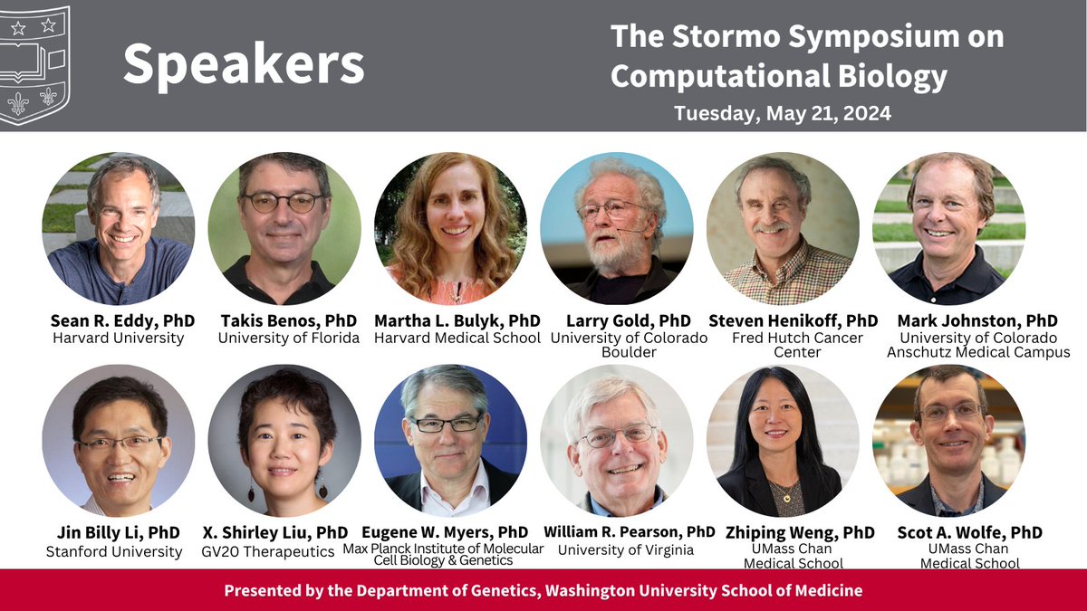 Have you registered for the Stormo Symposium on Computational Biology @WashUGenetics yet? Just look at this incredible lineup of speakers! @gdstormo @XShirleyLiu @TakisBenosLab @TheGeneMyers @ZhipingWeng May 21, 2024. Register today! genetics.wustl.edu/the-stormo-sym…