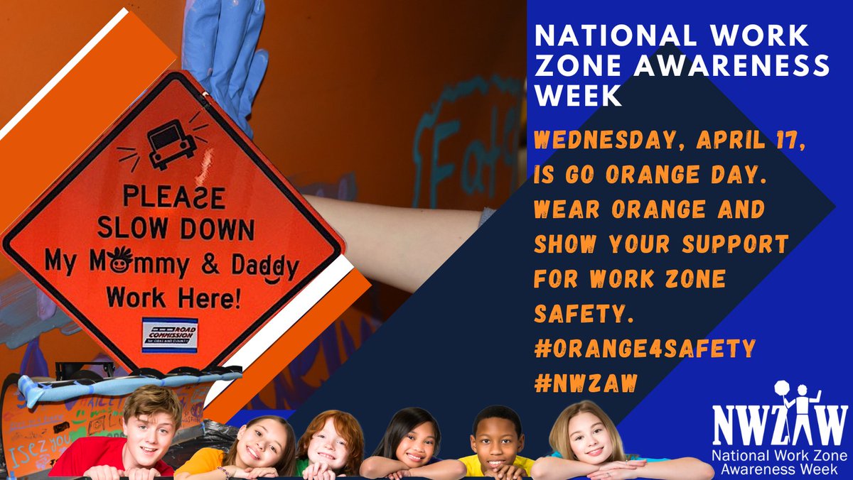 Wednesday, April 17, is GO ORANGE DAY. Wear orange to support work zone safety!
Our families depend on everyone to drive safely.
#GoOrangeDay #NWZAW #Orange4Safety