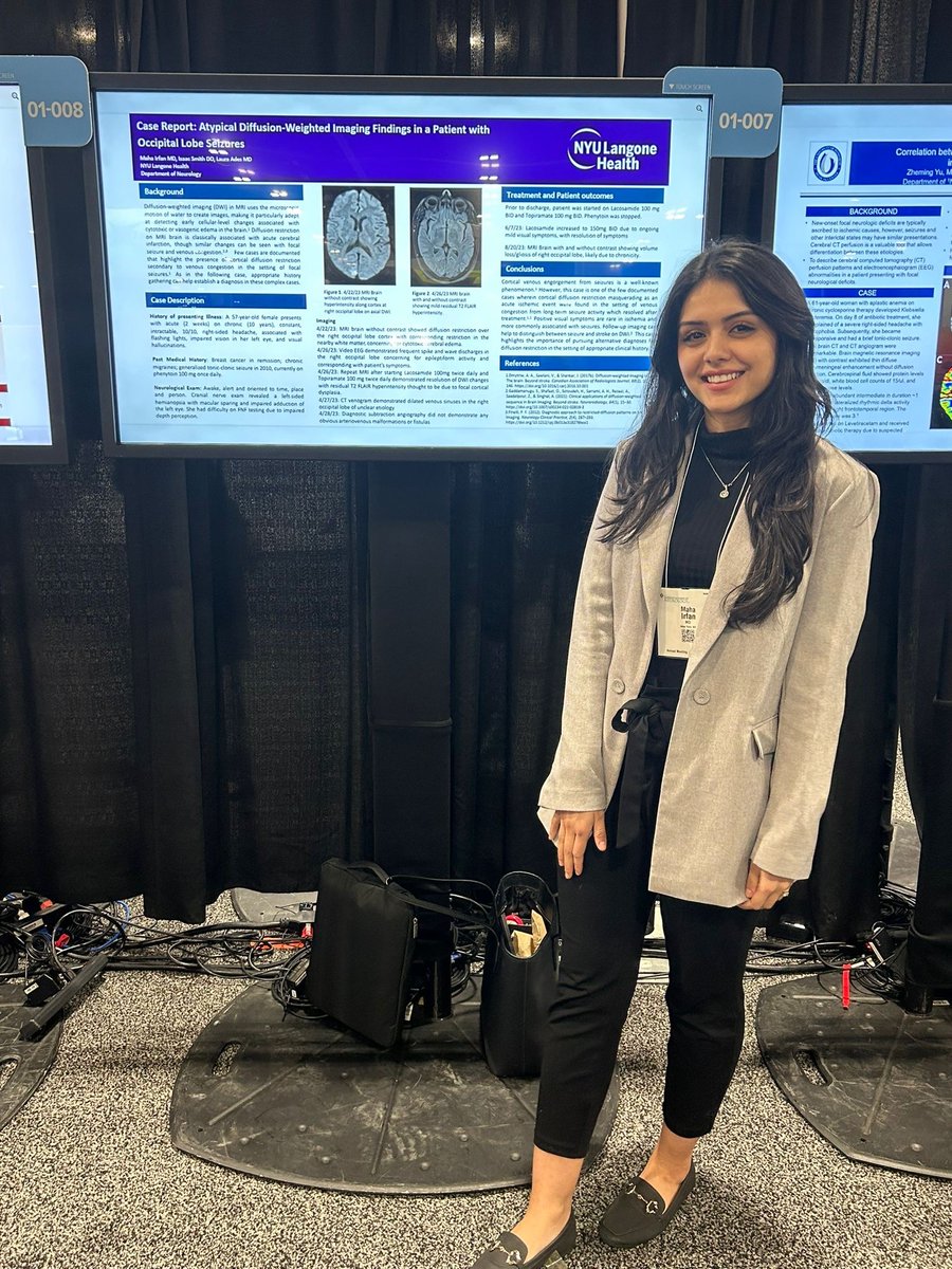 Such a plethora of exceptional posters from our residents it is hard to keep up! Neurons hard at work! Congratulations Dr. Bavica Gummadi, Dr. Melanie Li, Dr. Maha Irfan, and Dr. Isaac Smith! #AANAM #AAN2024